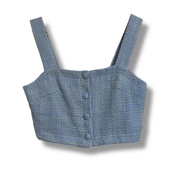 Jason Wu light Blue tweed button down Crop Fitted Top size 6 - Picture 1 of 6